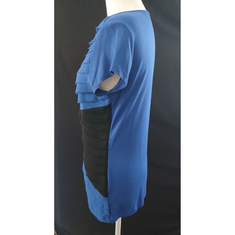 Black Saks Fifth Ave Blue/Black Short Sleeve Blouse Small - Picture 3 of 8
